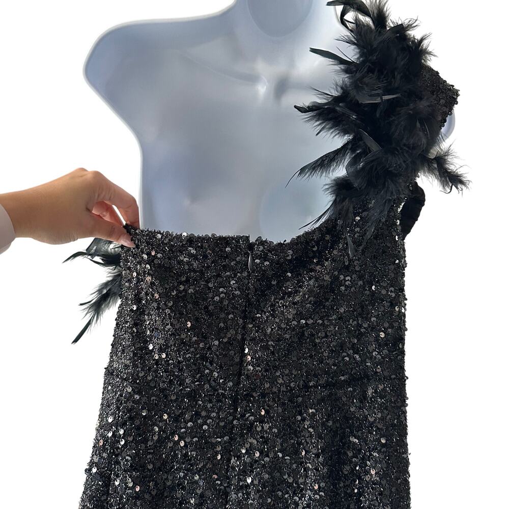 Black Sequin Dress with Feathers - Picture 8 of 13